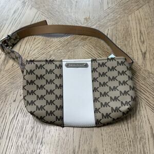 Michael Kors White Tan Monogrammed Fanny Pack Belt Bag